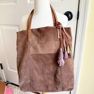 Vintage Dayaday Spain‎ Brown Suede Leather Shoulder Bag Colorful Tassels Boho